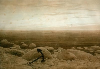 Rocky Beach with Anchor and Crescent Moon by Caspar David Friedrich